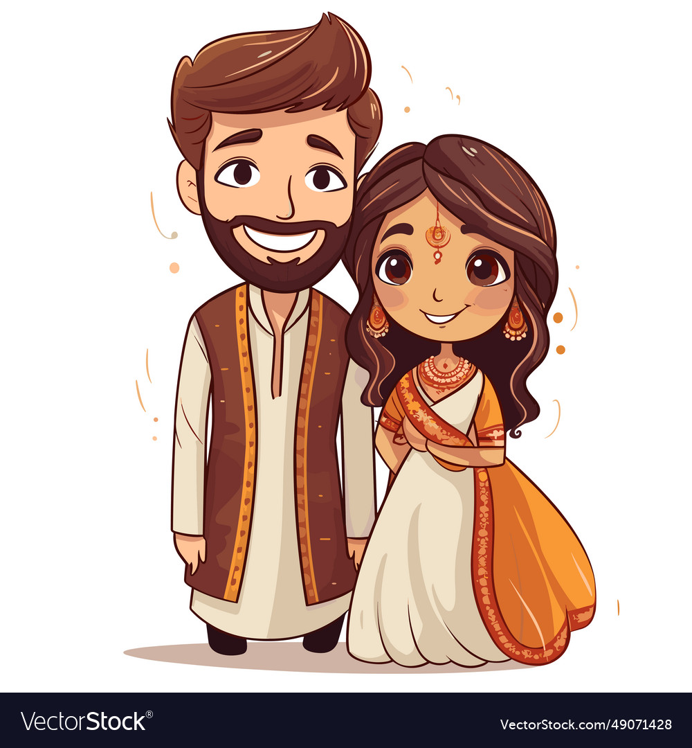 Indian couple hand-drawn comic Royalty Free Vector Image