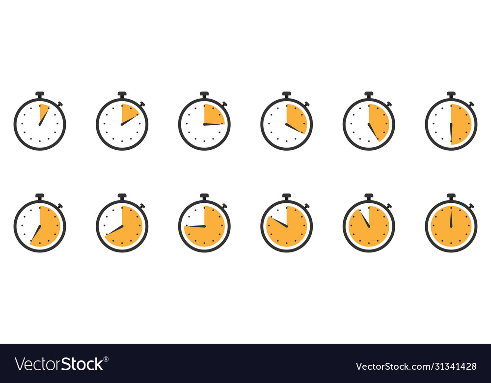 Stopwatch icons set clock timer in flat design