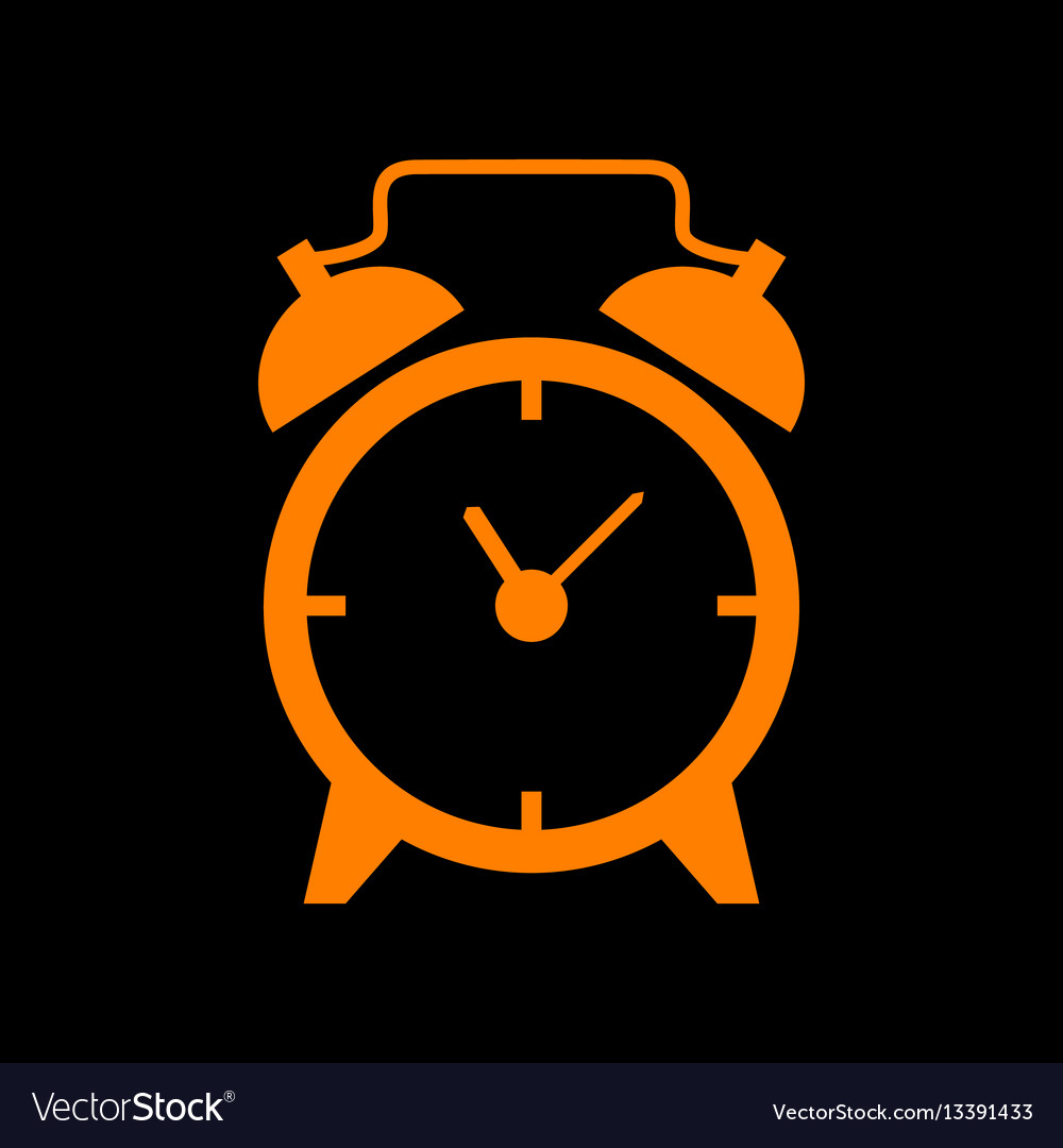 Alarm clock sign orange icon on black background