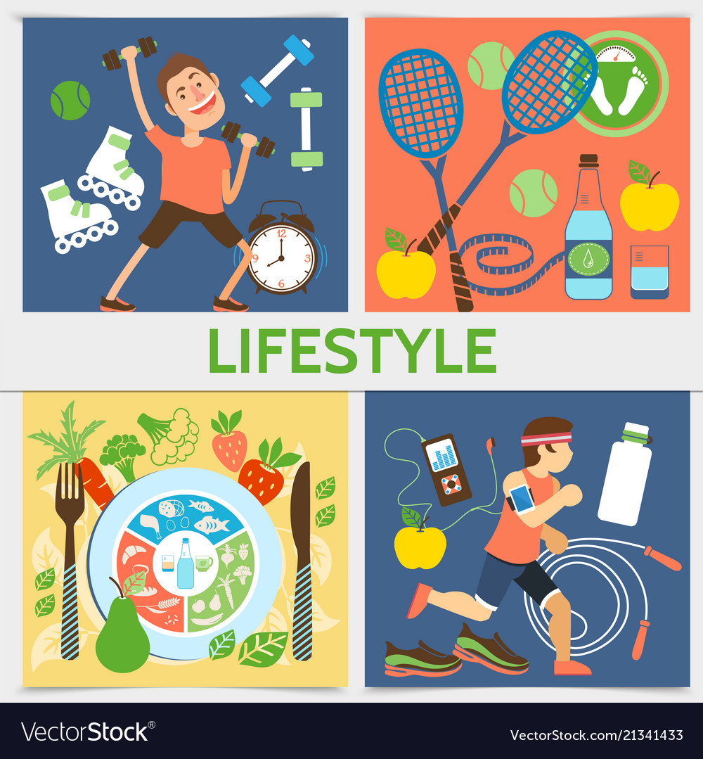 Flat active lifestyle square concept Royalty Free Vector