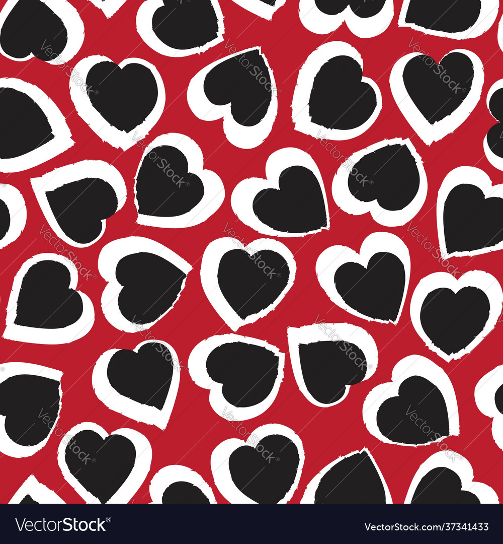 Red heart shaped brush stroke seamless pattern Vector Image