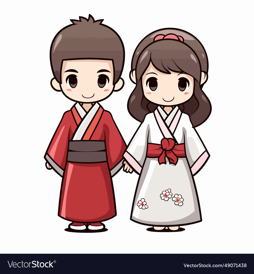 Japanese couple hand-drawn comic Royalty Free Vector Image