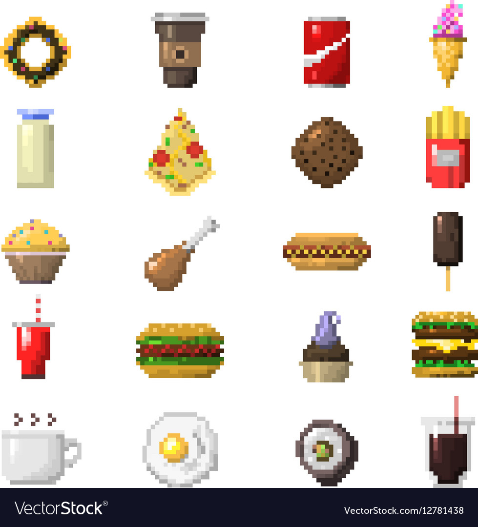 pixel art food icons royalty free vector image vectorstock