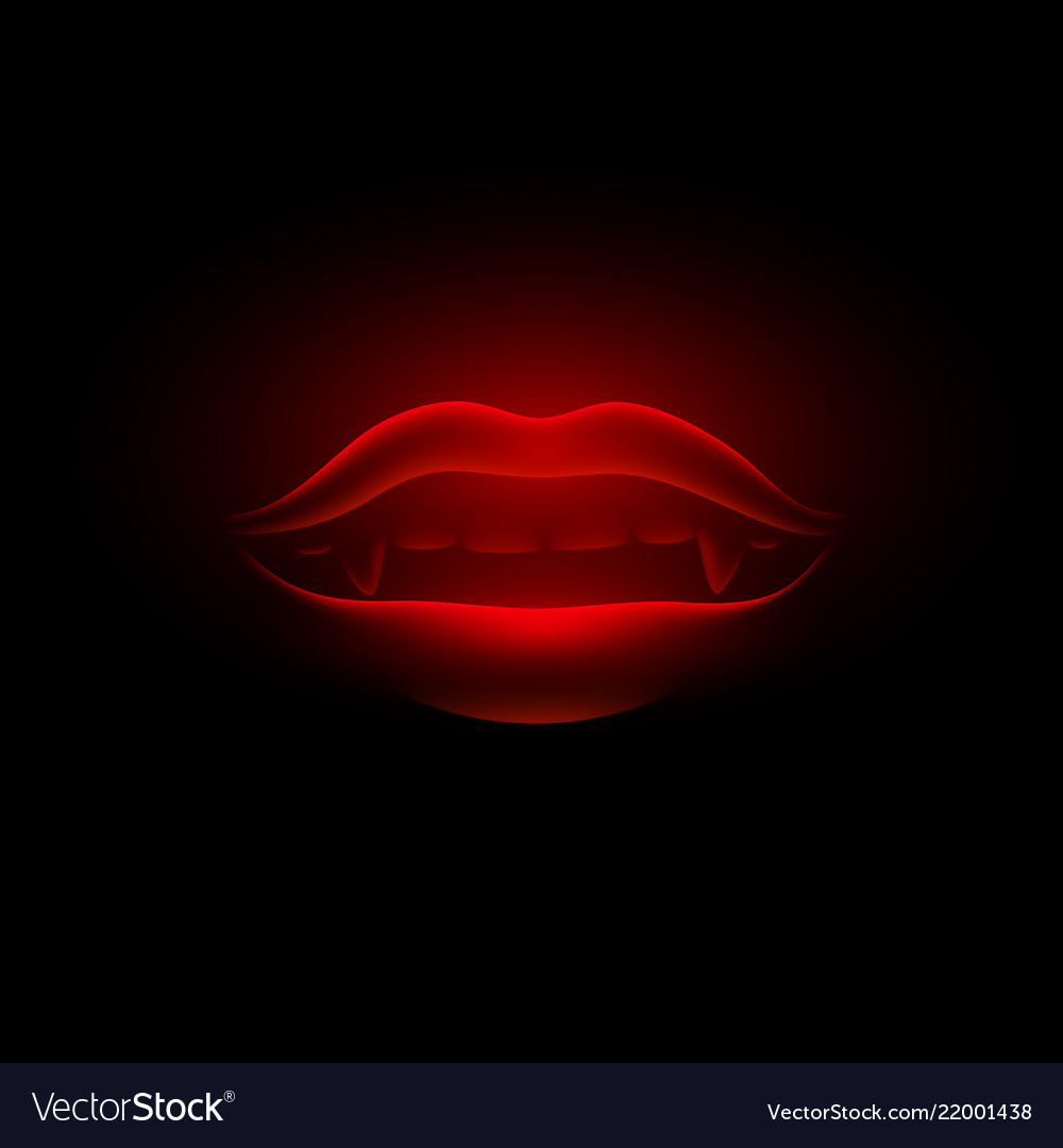 Red neon and glowing vampire mouth Royalty Free Vector Image