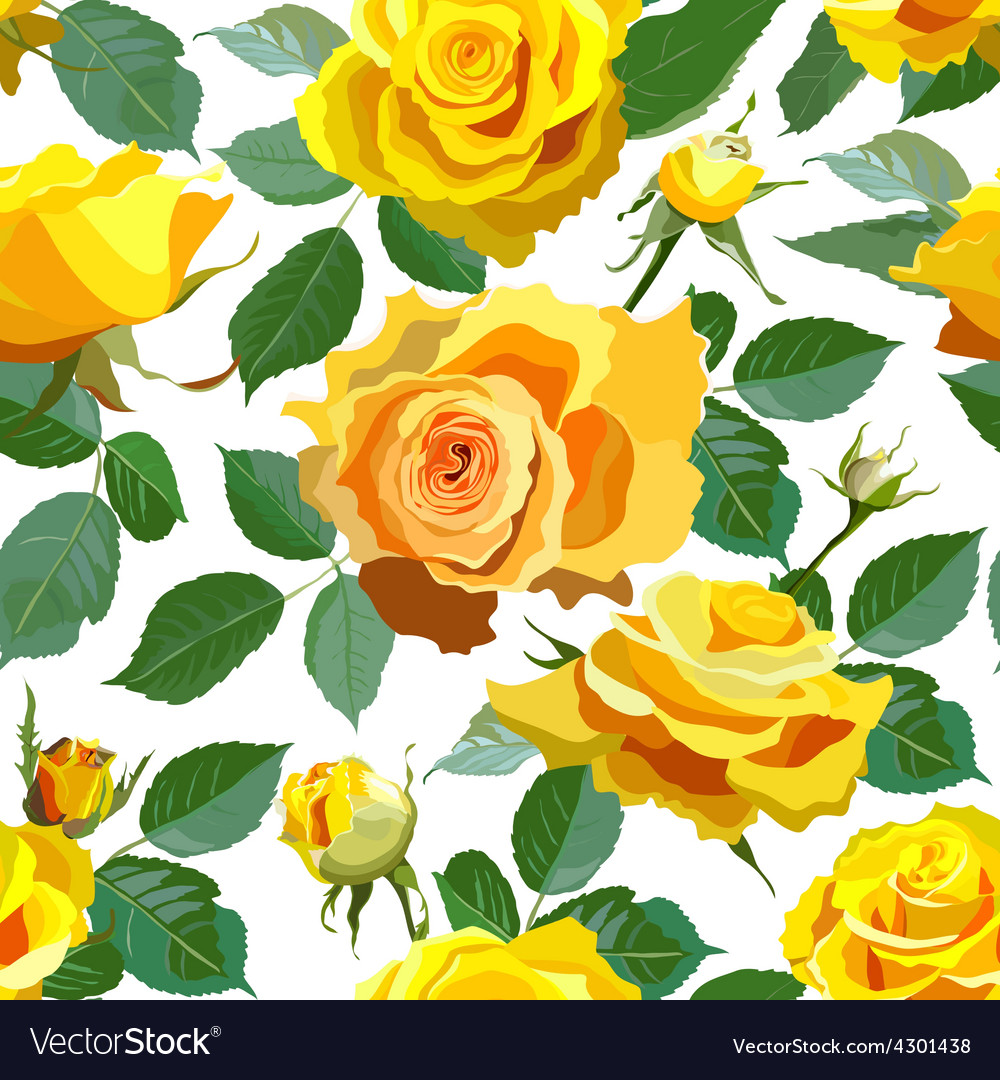 Seamless floral background with yellow roses Vector Image