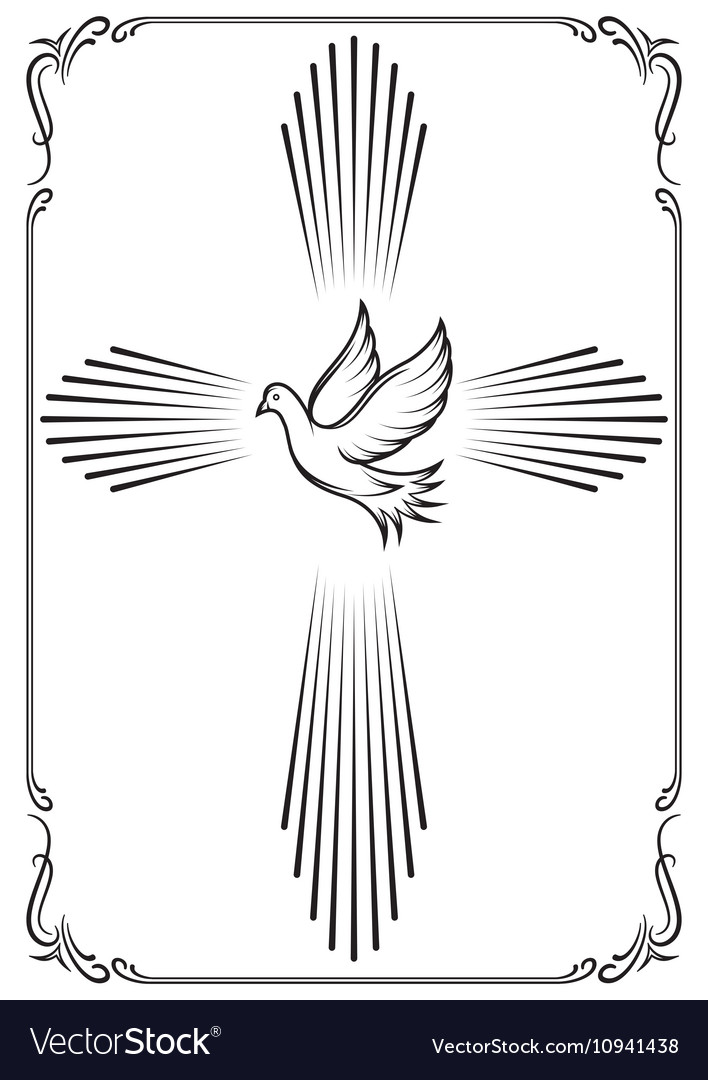 Symbolic Cross And Dove Template Emblem For Vector Image