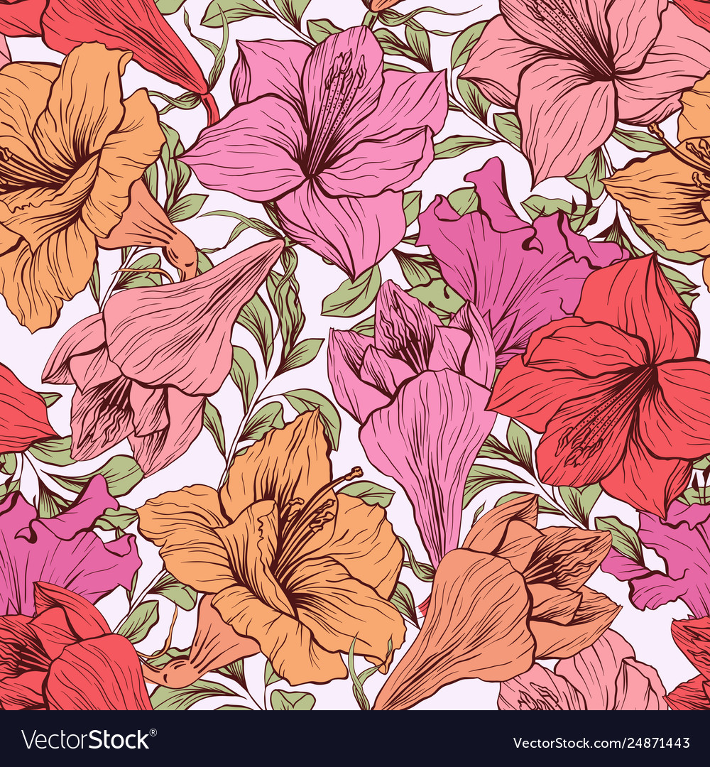 Amaryllis flower seamless floral pattern Vector Image