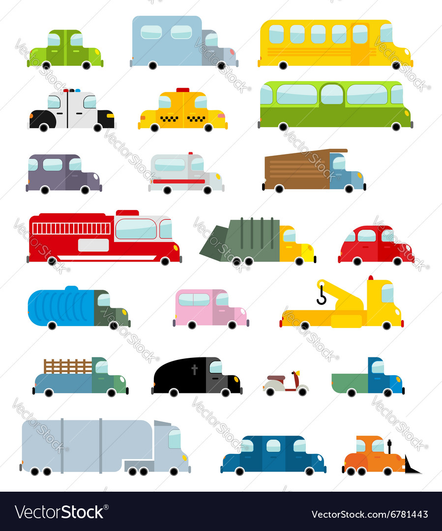 Car set cartoon style Big transport icons Vector Image