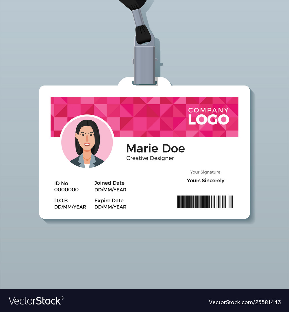 Pink diamond id card template Royalty Free Vector Image Regarding Pvc Card Template