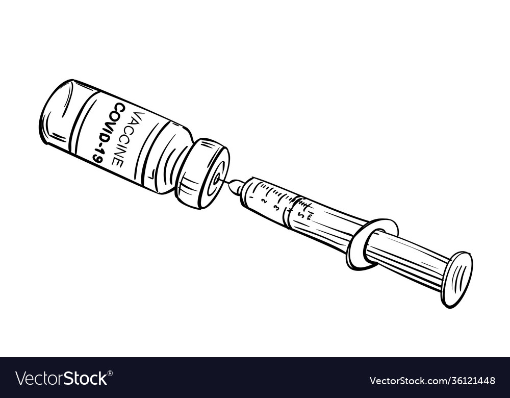 Coronavirus vaccine bottle taking vaccine from Vector Image