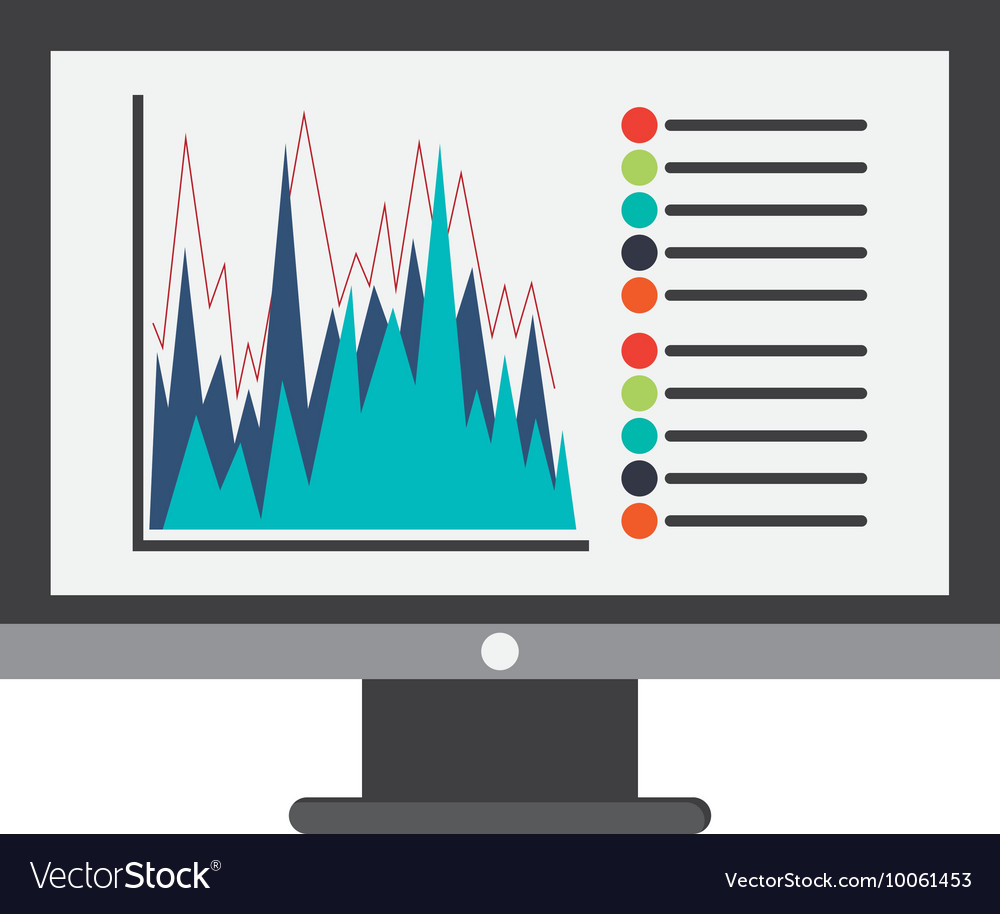 Computer with graph chart icon Royalty Free Vector Image