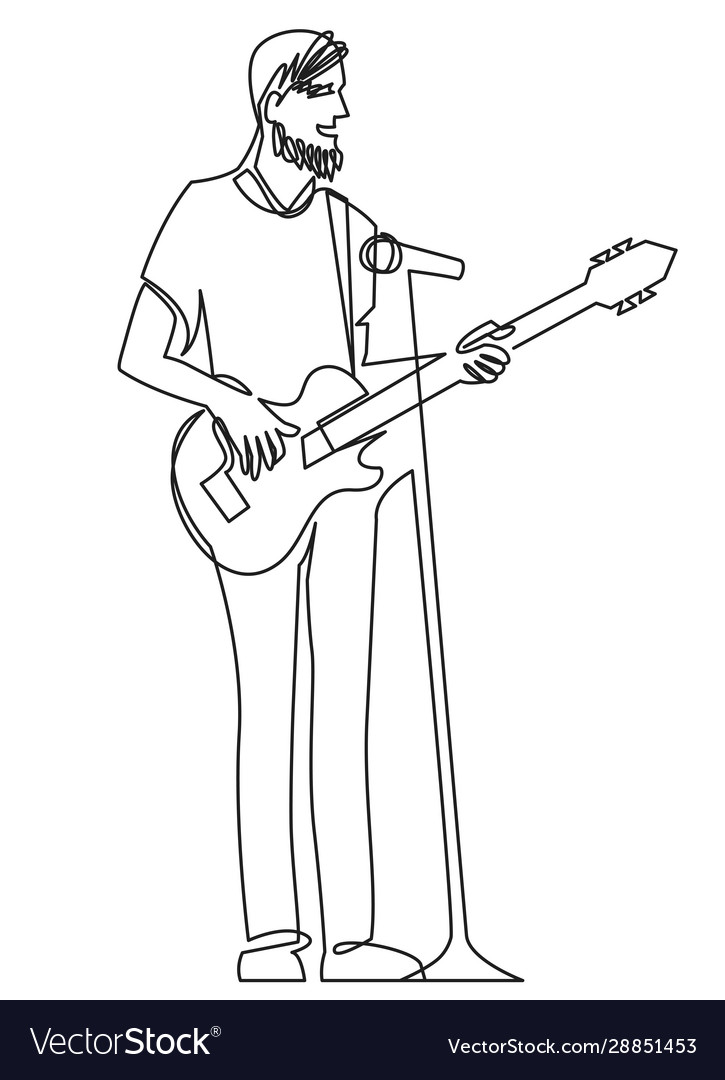 Continuous line drawing musician plays acoustic