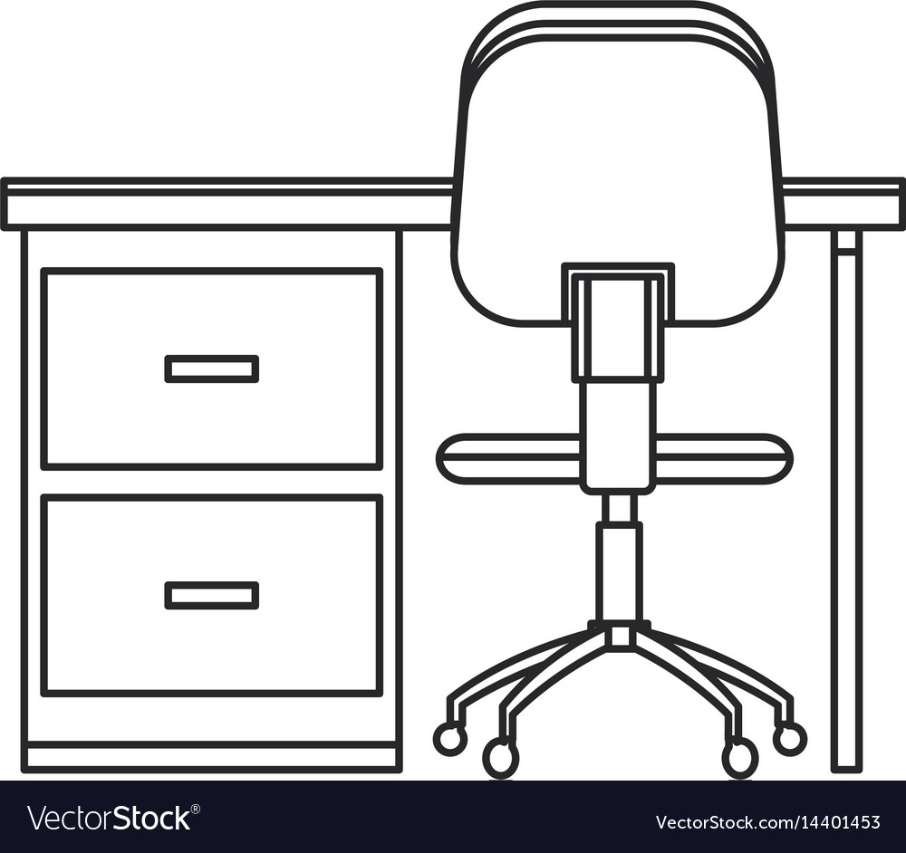 Desk and chair office work outline Royalty Free Vector Image