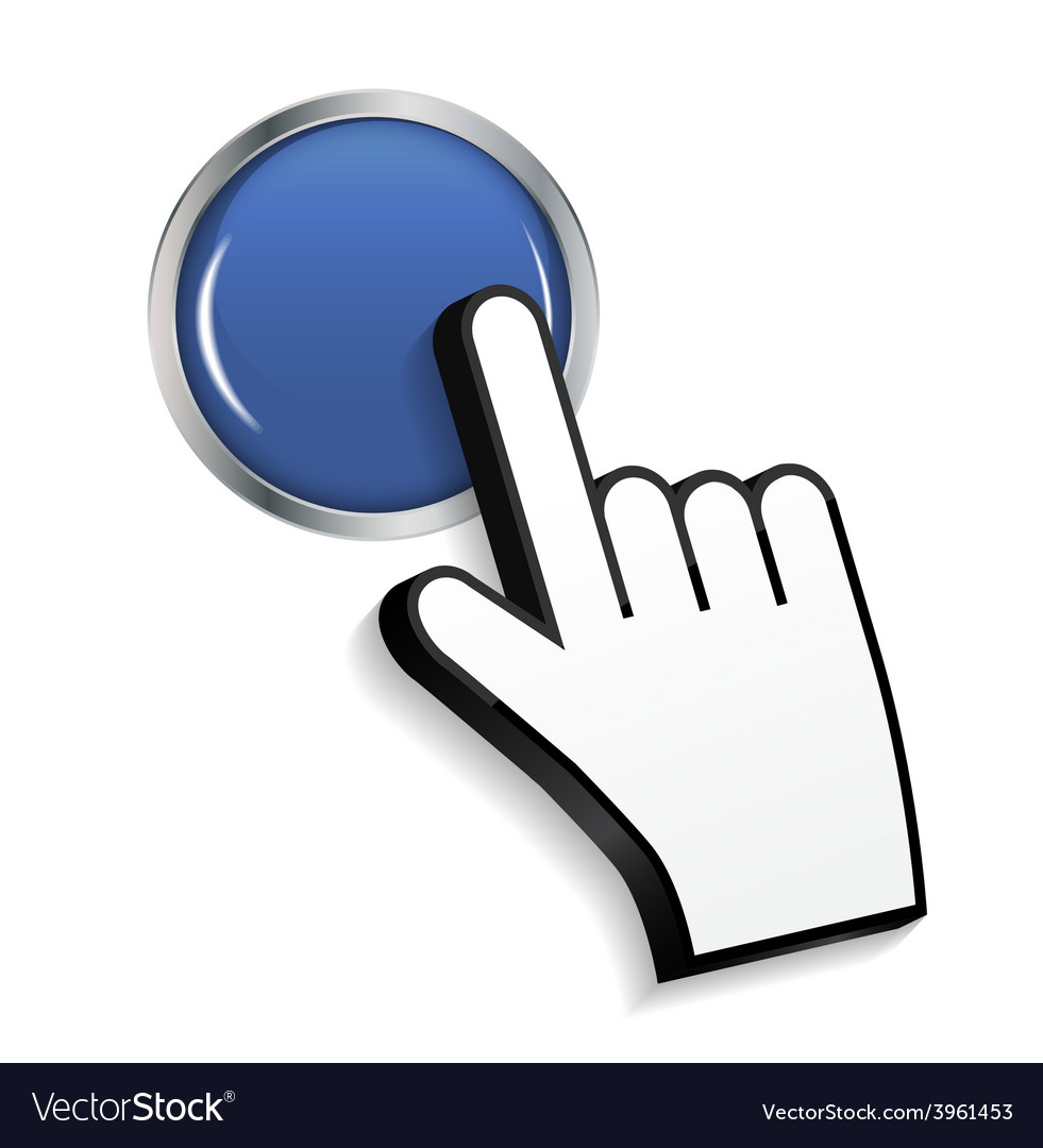 Mouse Hand Cursor on Circle Glossy Button Vector Image