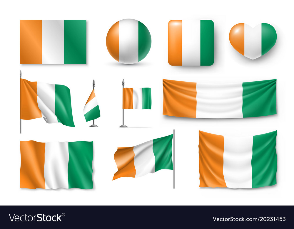 Set Ivory Coast Flags Banners Banners Symbols Vector Image 9345