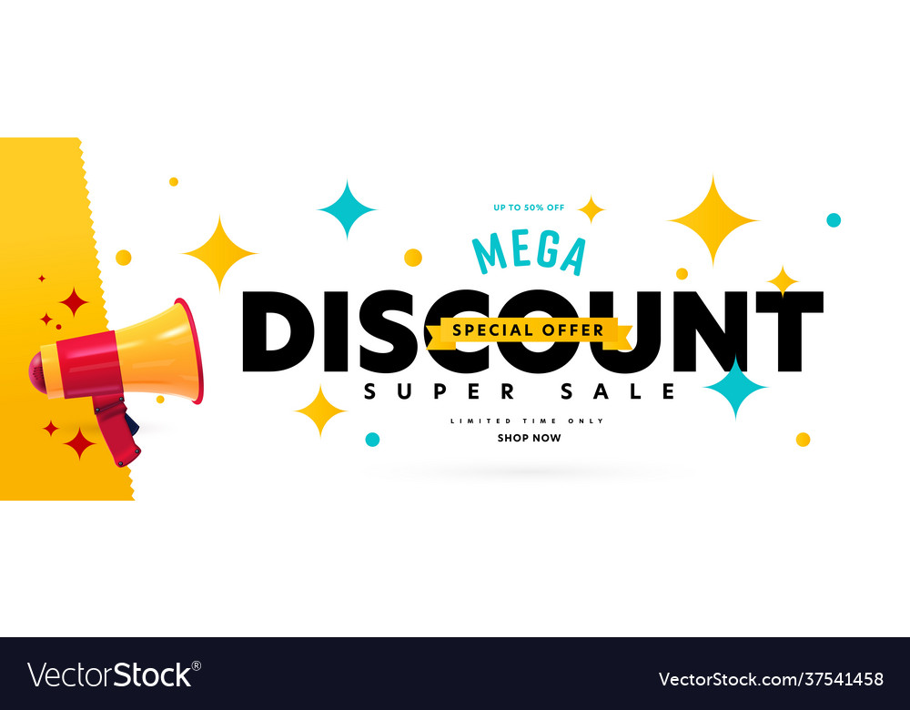 Banner announcing mega discount with half price Vector Image