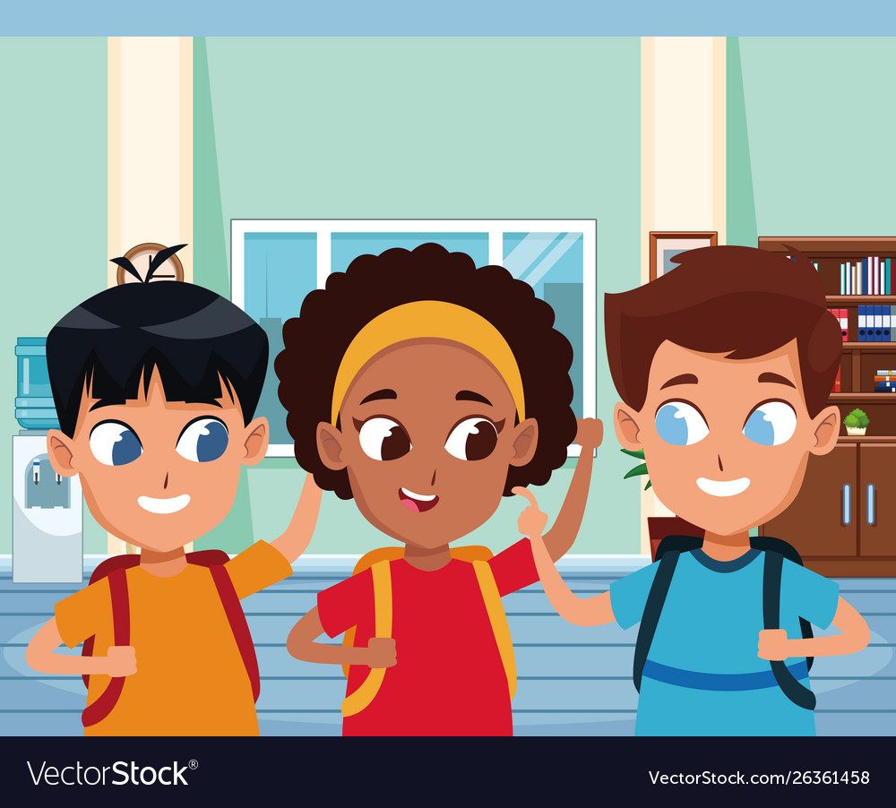 Childhood Cute School Students Cartoon Royalty Free Vector