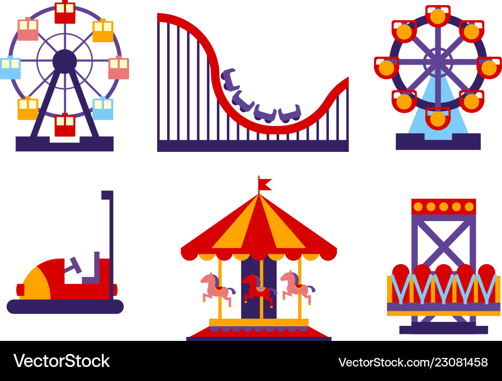 Flat set amusement park elements Royalty Free Vector Image