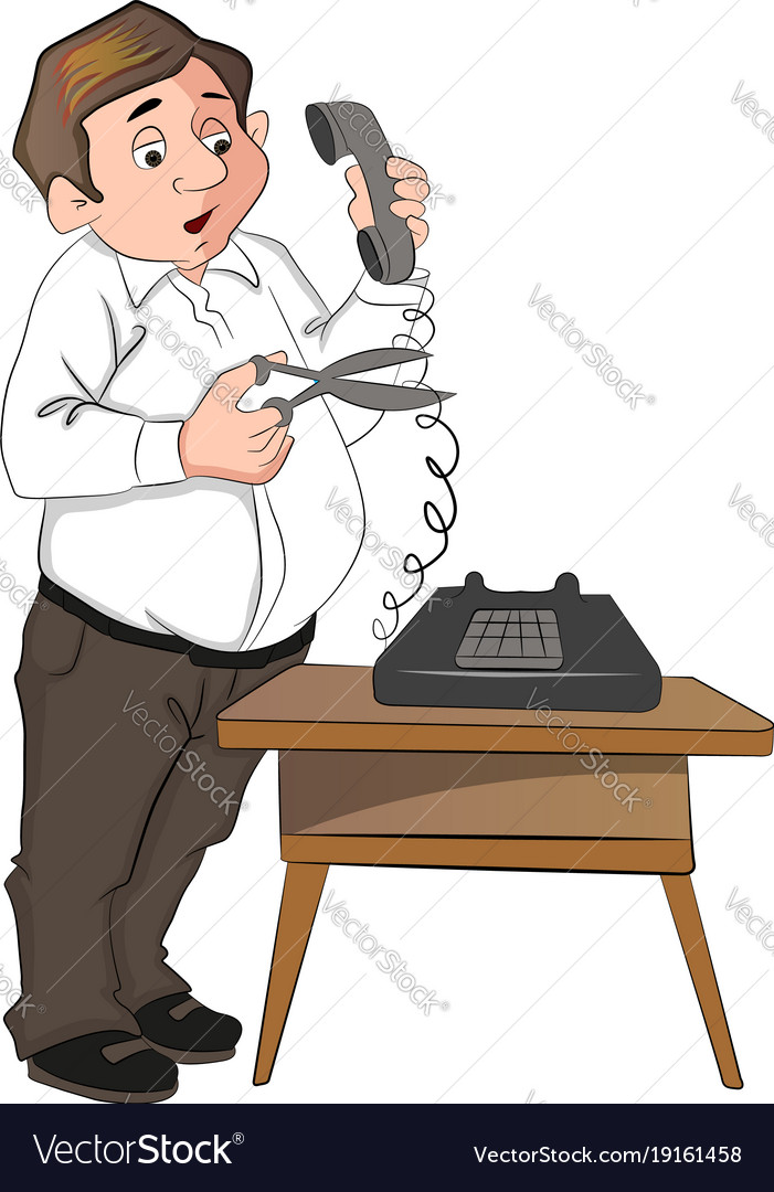Man cutting telephone cord Royalty Free Vector Image