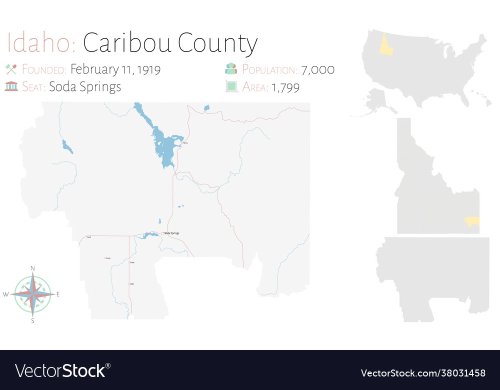 Map caribou county in idaho Royalty Free Vector Image