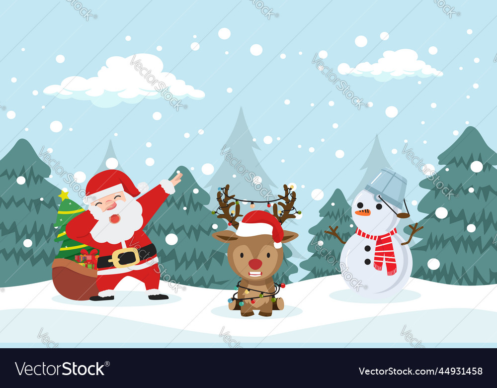 Merry christmas with with trees and falling snow Vector Image