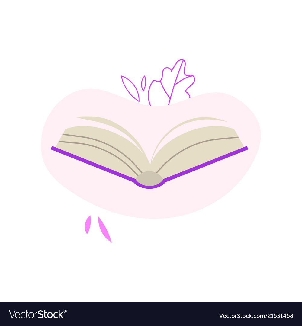 Open book with violet hardcover and paper pages