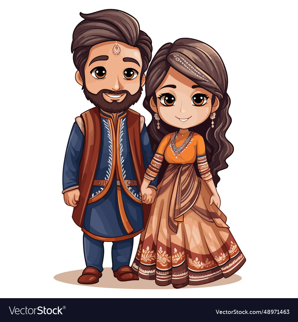 Indian couple hand-drawn comic Royalty Free Vector Image