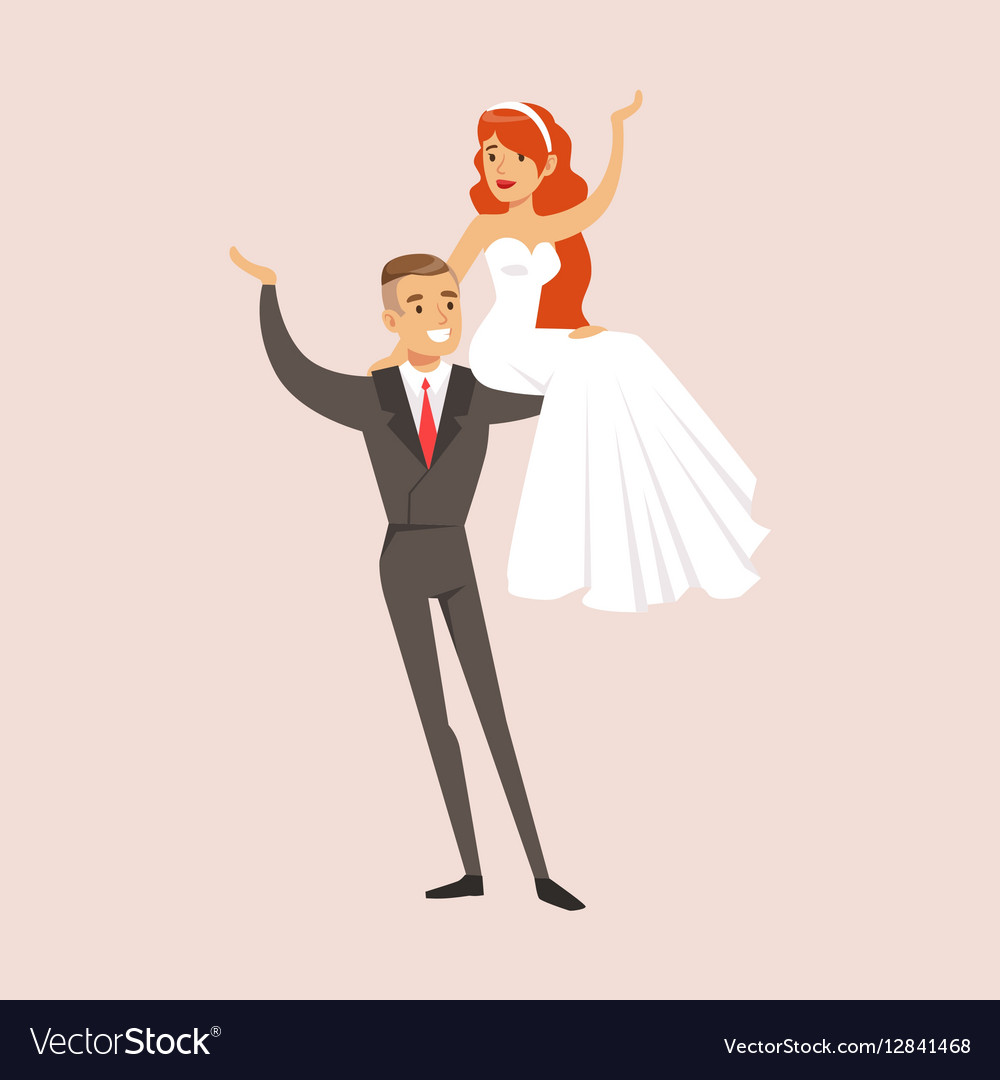 Newlyweds posing with wife sitting on husband Vector Image