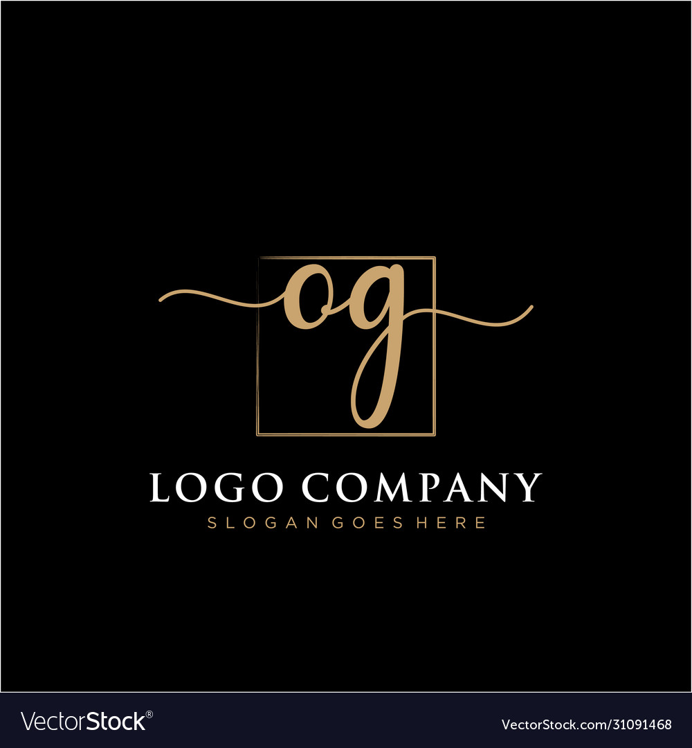 Og initial handwriting logo with rectangle Vector Image