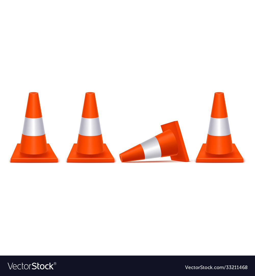 Realistic 3d detailed plastic traffic cones row