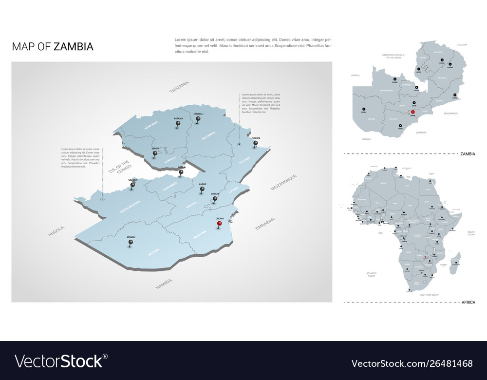 Set zambia country isometric 3d map Royalty Free Vector