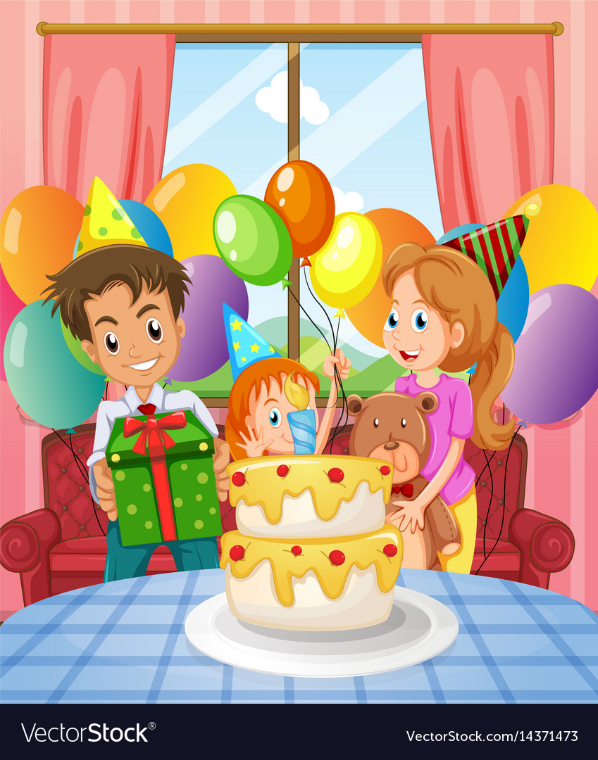 Birthday party with family and cake Royalty Free Vector