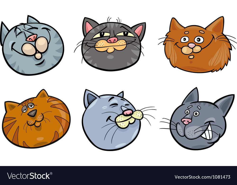 Cartoon Illustration of funny Cats ot Kittens Heads Collection Set