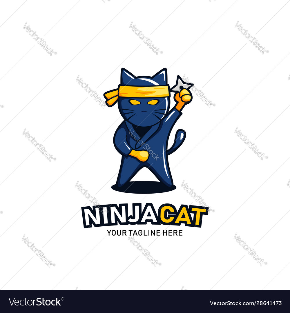 Cat ninja illustration vector. Japan cat fox logo, icon Stock