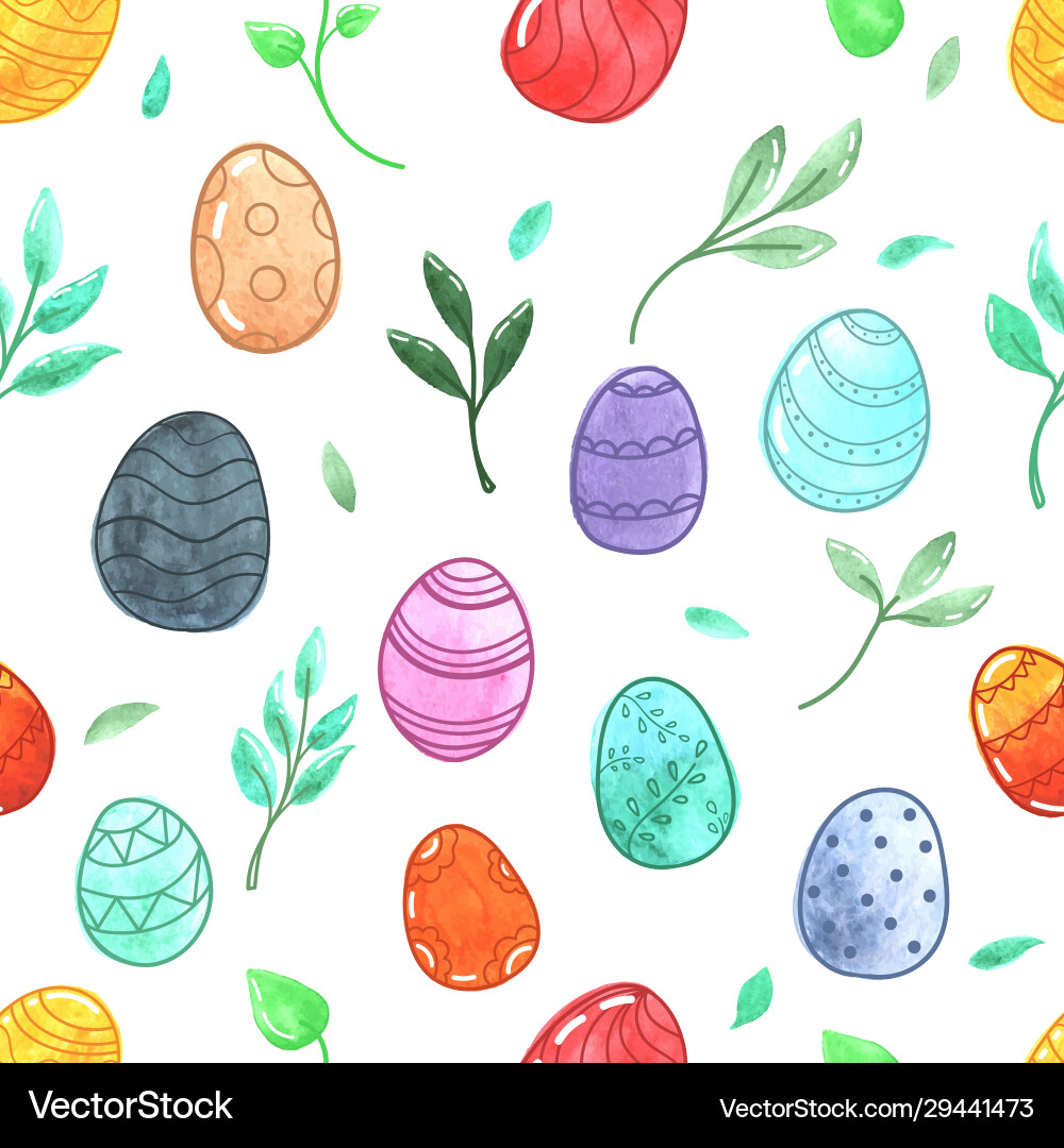 Seamless pattern watercolor easter eggs Royalty Free Vector