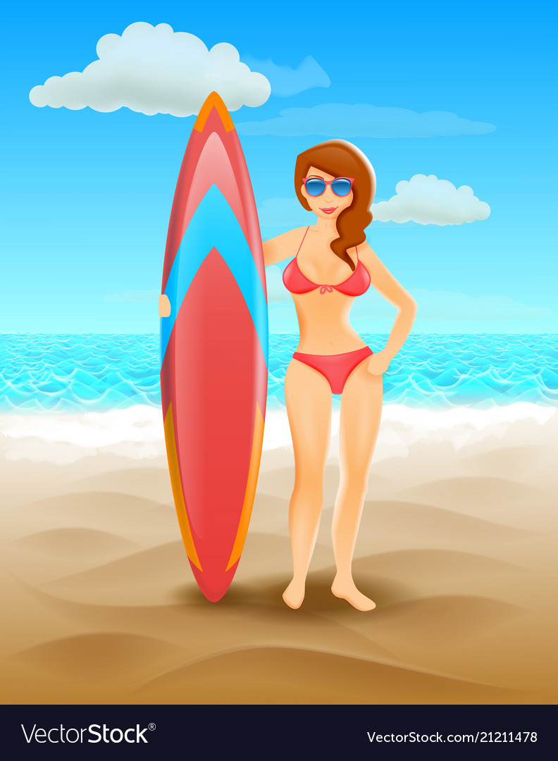 Surfer girl on a beach woman with surfboard