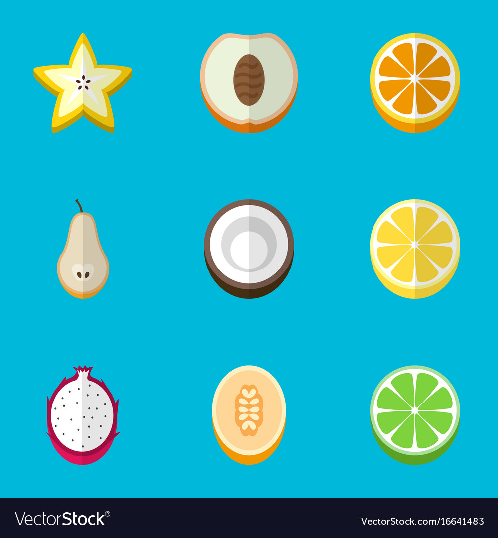 set of 9 editable fruits flat icons includes vector image