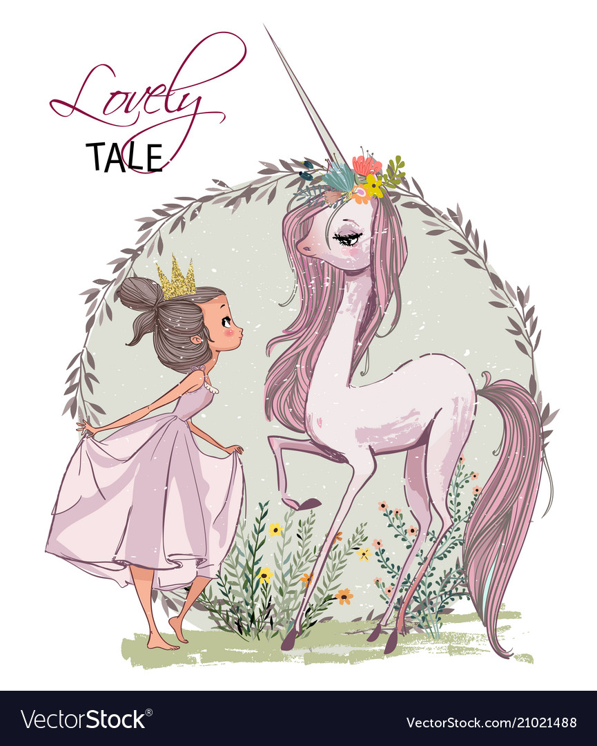 Cute unicorn with girl Royalty Free Vector Image