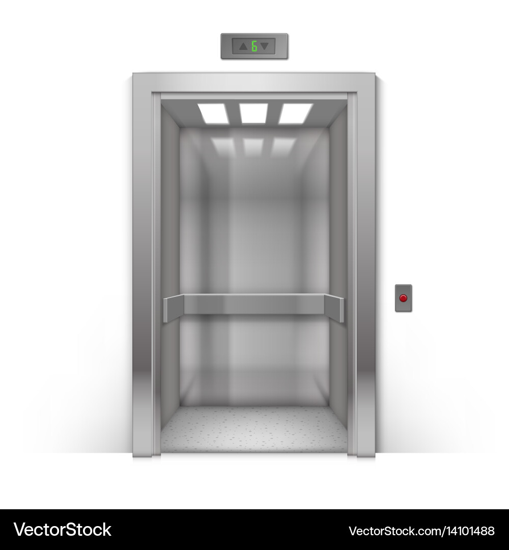 Open Metal Office Building Elevator Doors Isolated