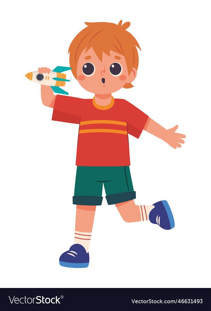 Boy playing with spaceship Royalty Free Vector Image