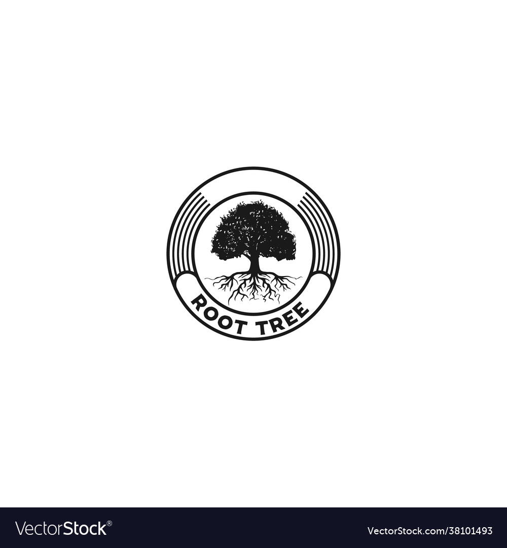 Root tree silhouette emblem logo vector image Root tree silhouette emblem logo