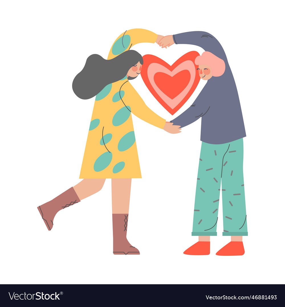 Young enamoured man and woman with love heart Vector Image