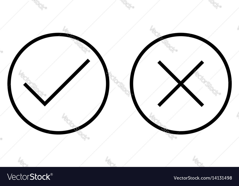 Check mark and cross sign line outline icon Vector Image