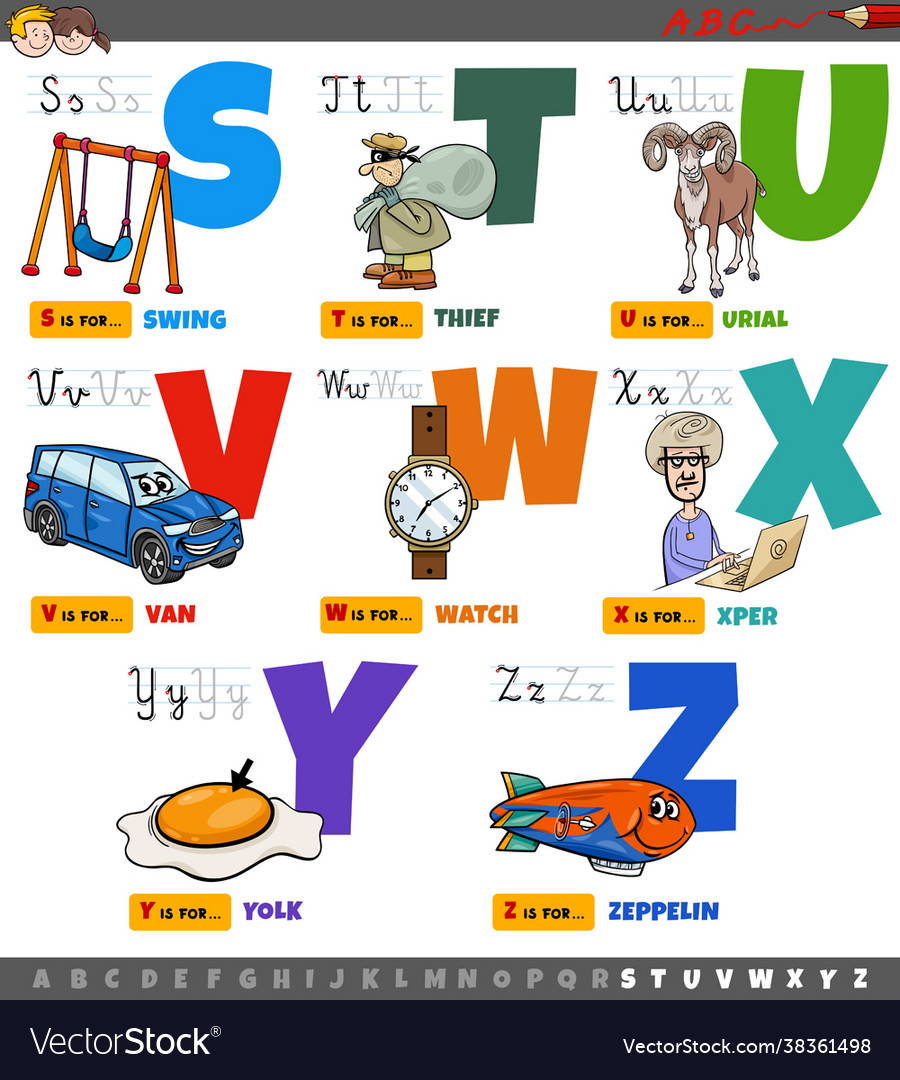 Educational cartoon alphabet letters for kids set Vector Image