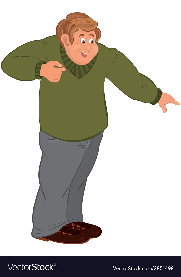 Happy cartoon man standing in brown shoes holding Vector Image