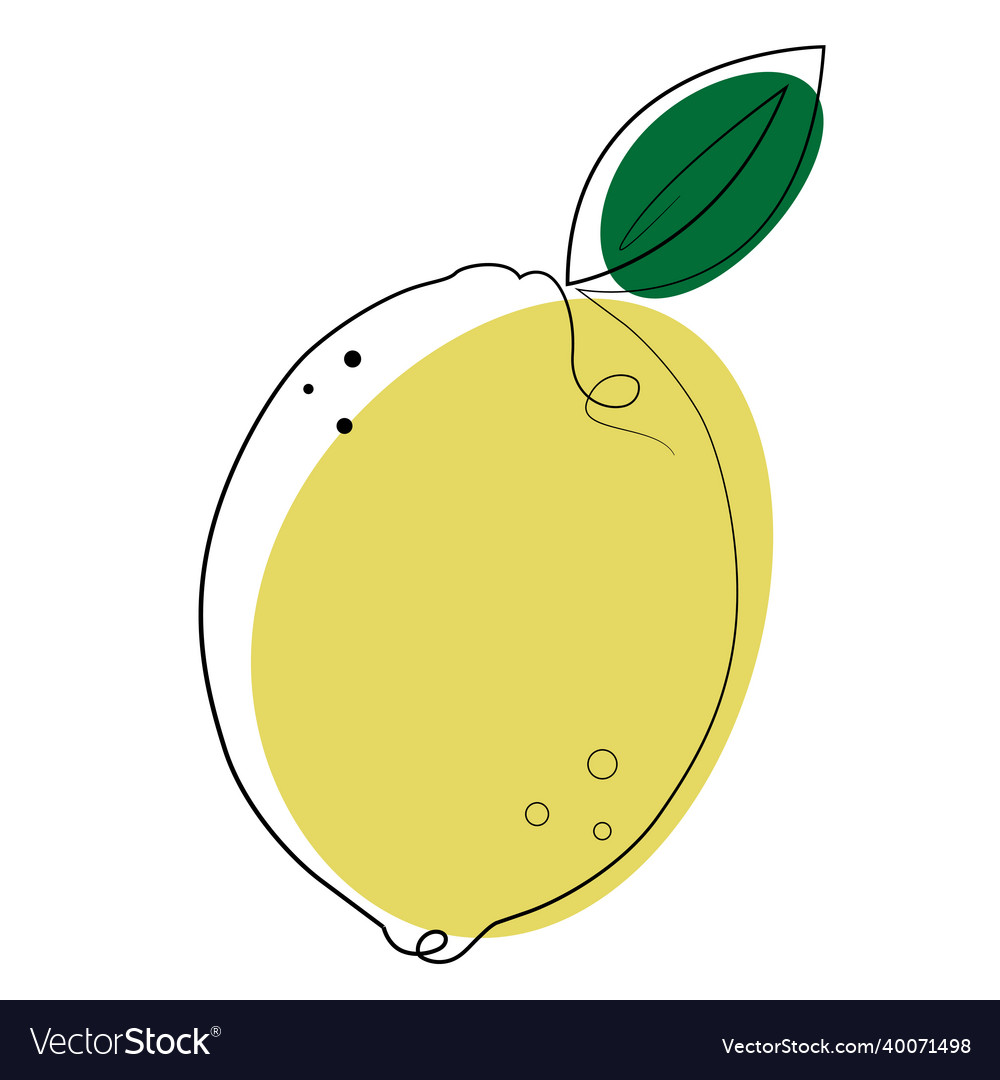 Lemon one line drawing with colored shapes Vector Image