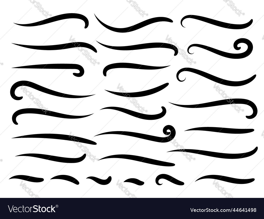 Swoosh, swash underline stroke set. Hand drawn red swirl swoosh underline  calligraphic element. Vector illustration. Stock Vector