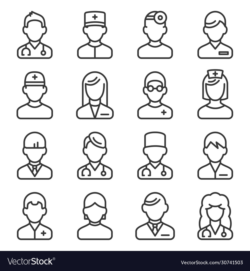 Doctor icons set on white background line style Vector Image