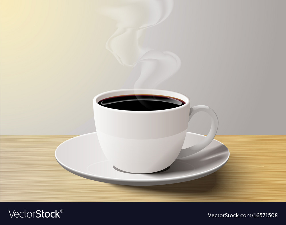 Vector Fresh Cup Of Coffee In The Morning Coffee Cup On The Wooden Table In The Morning Vector Image