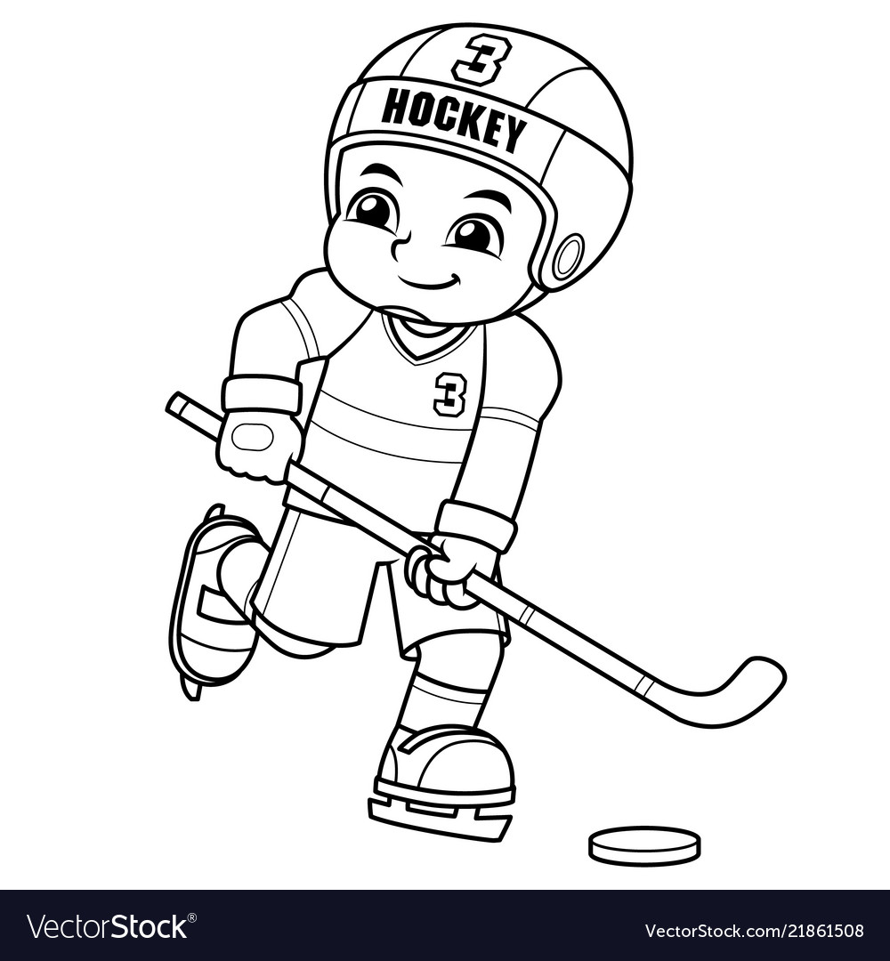 Ice hokey player boy ready to shoot bw Royalty Free Vector